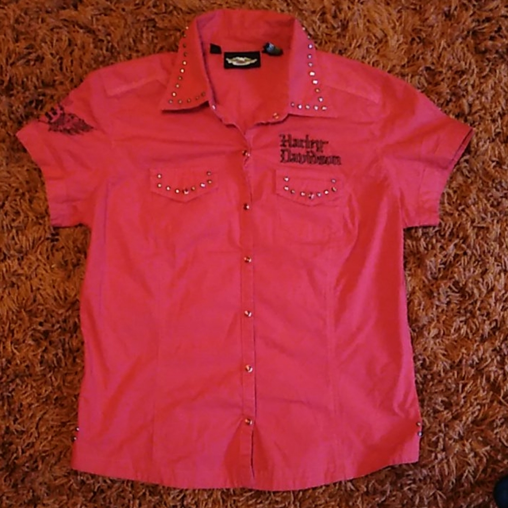 red Harley Davidson button up shirt medium